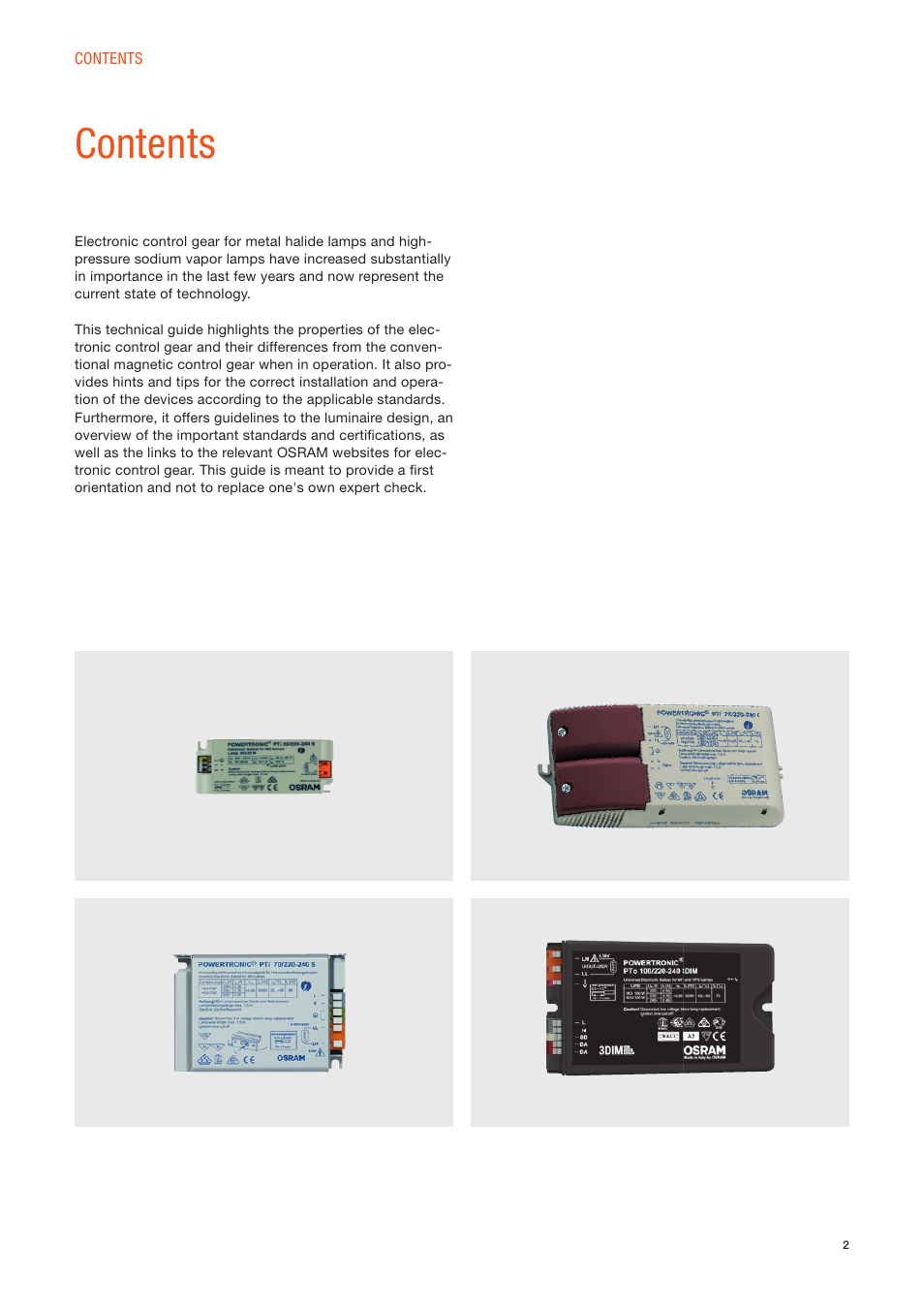 OSRAM POWERTRONIC PT-FIT I ECG for HID lamps, with cable clamp User Manual | Page 2 / 42