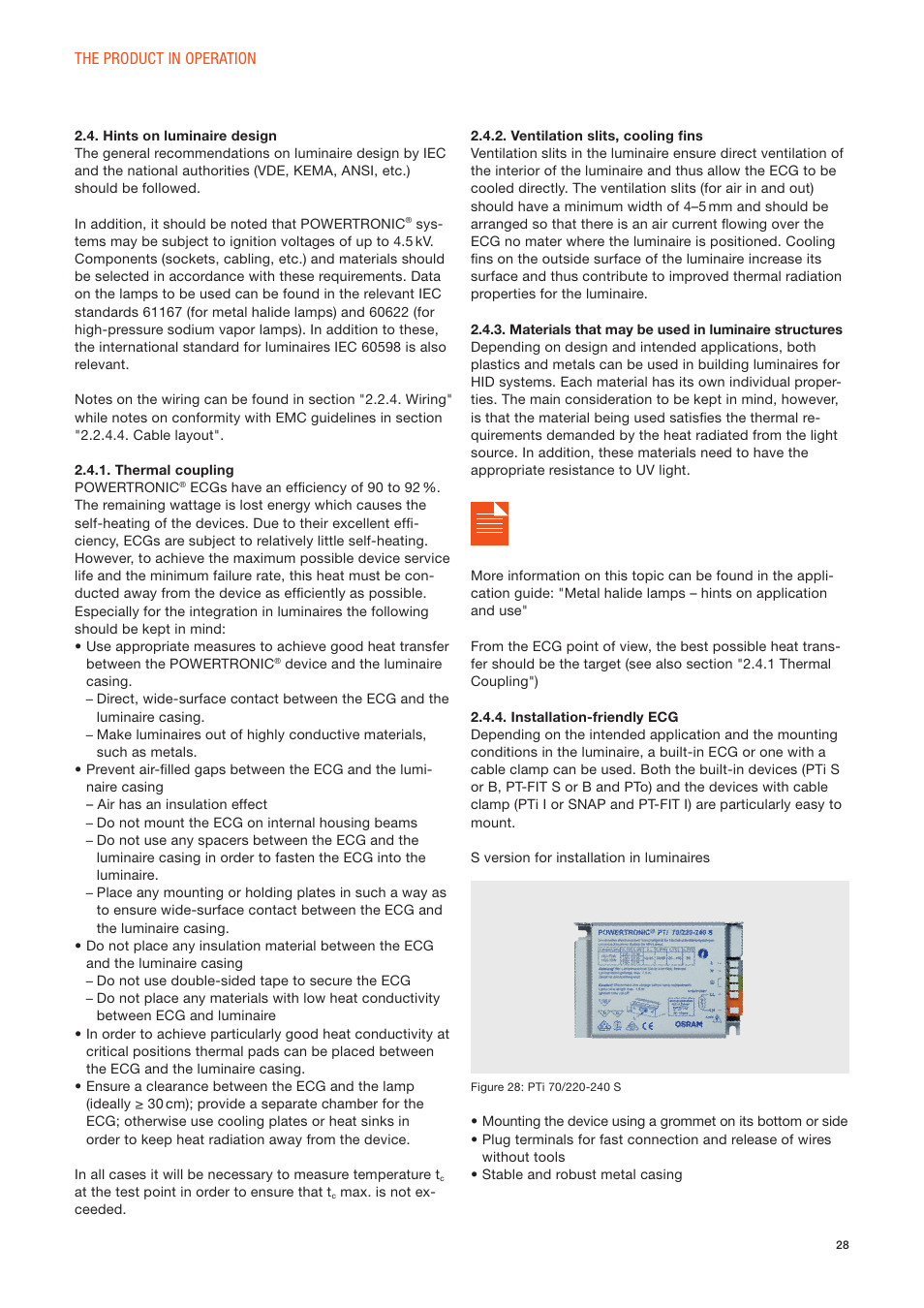 OSRAM POWERTRONIC PT-FIT I ECG for HID lamps, with cable clamp User Manual | Page 28 / 42
