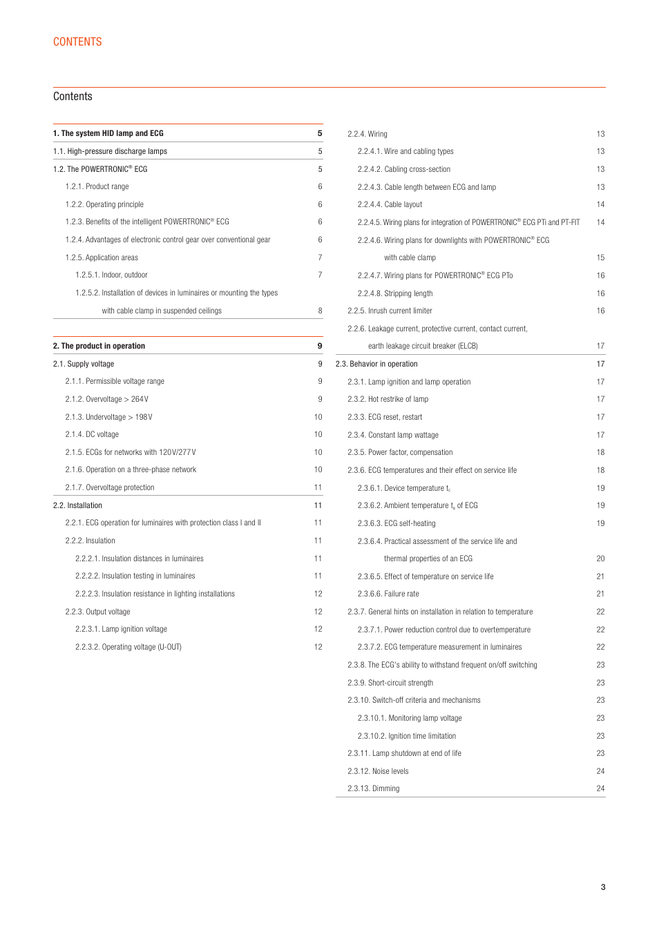 Contents contents | OSRAM POWERTRONIC PT-FIT I ECG for HID lamps, with cable clamp User Manual | Page 3 / 42