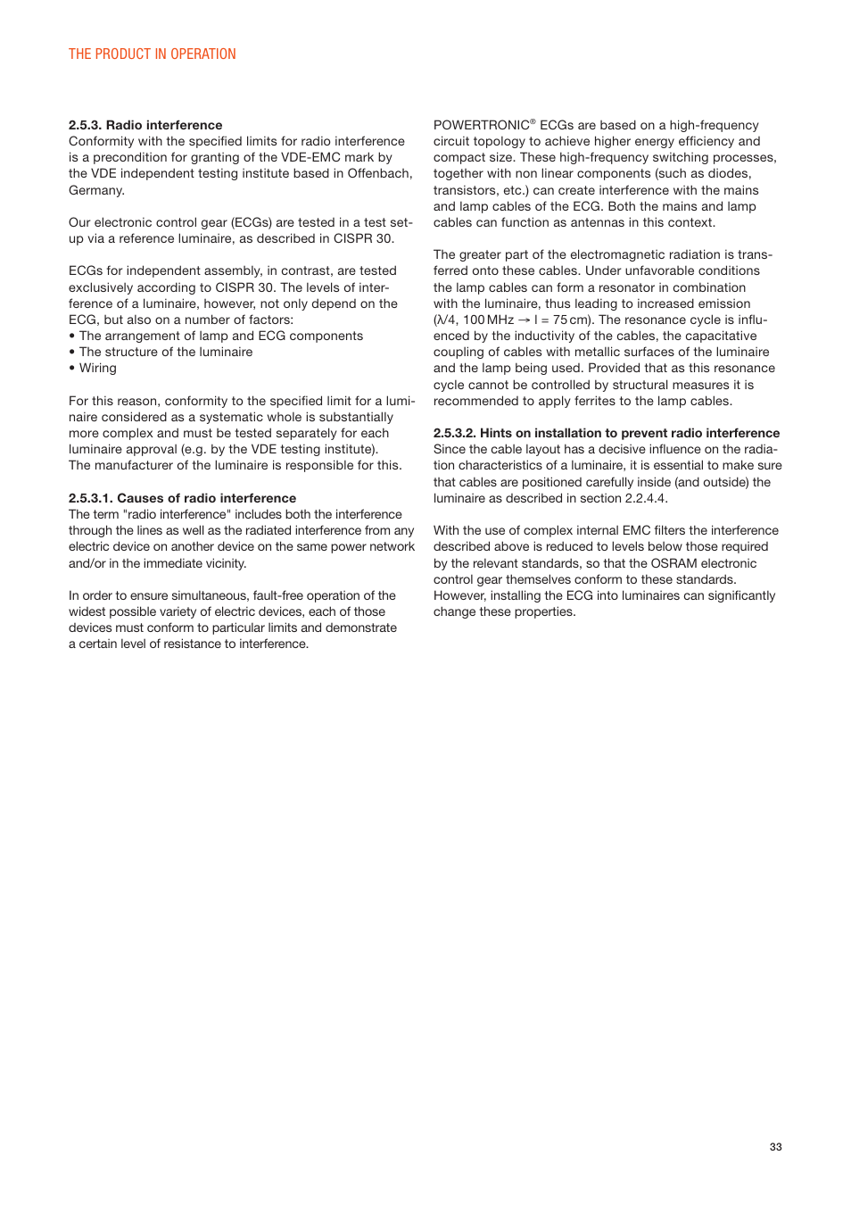 OSRAM POWERTRONIC PT-FIT I ECG for HID lamps, with cable clamp User Manual | Page 33 / 42