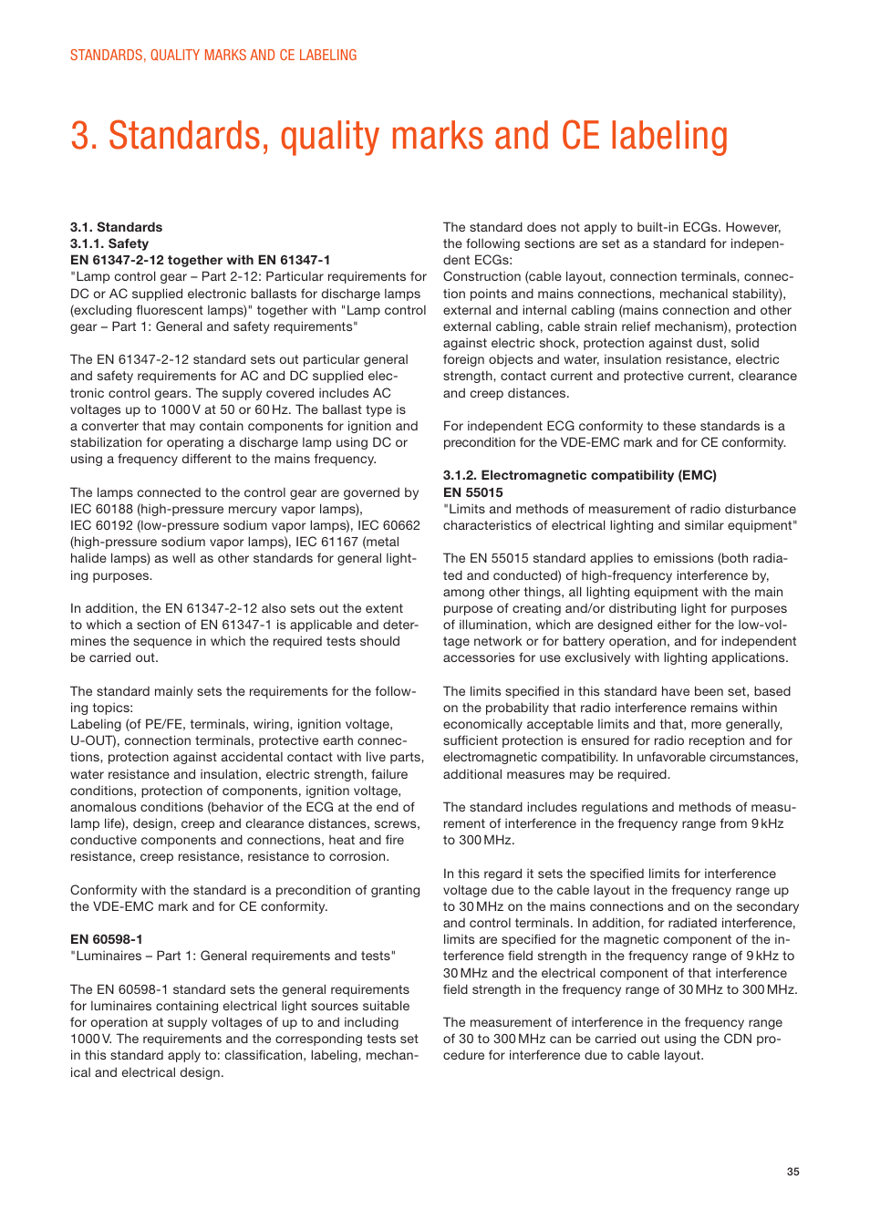 Standards, quality marks and ce labeling | OSRAM POWERTRONIC PT-FIT I ECG for HID lamps, with cable clamp User Manual | Page 35 / 42