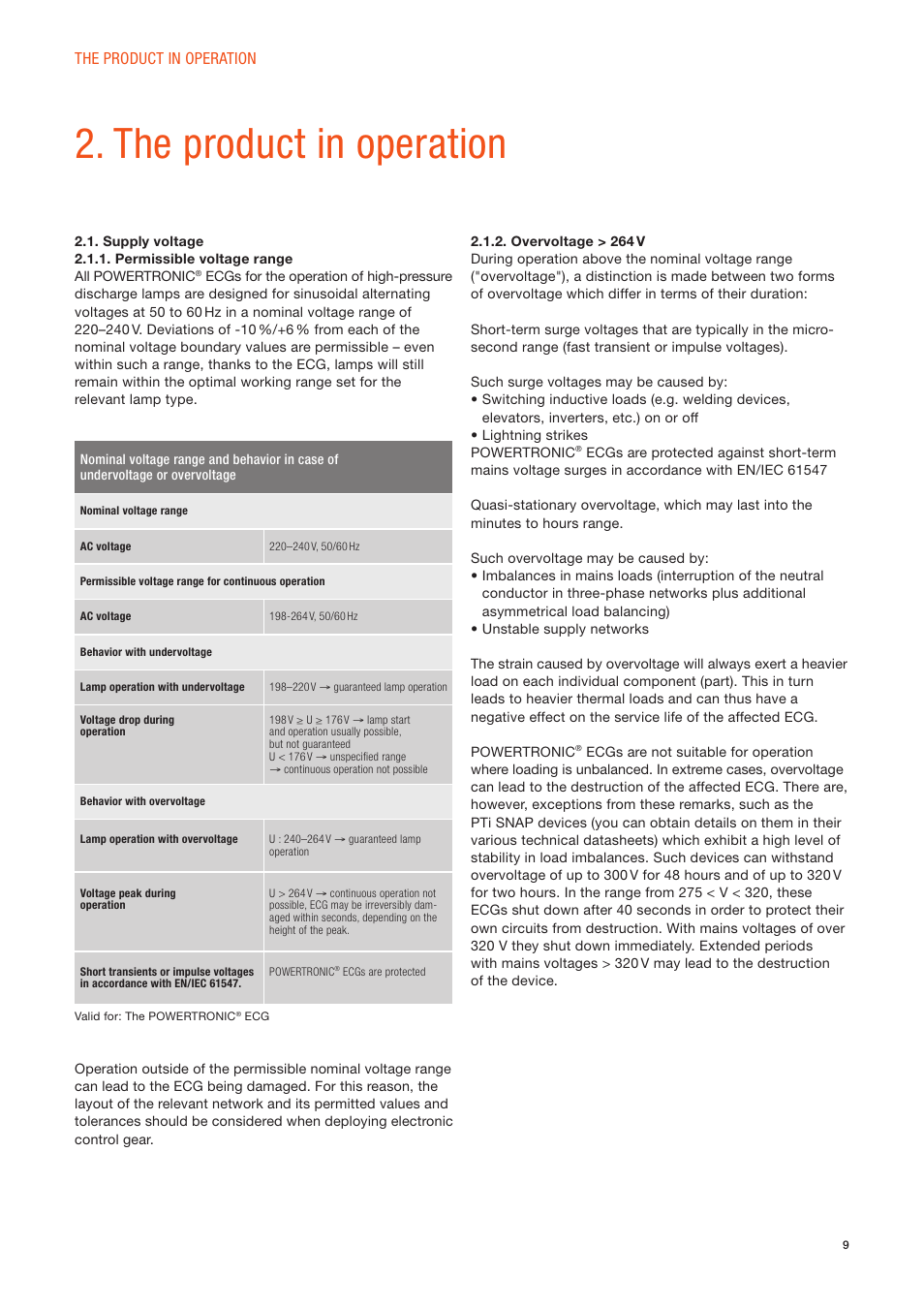 The product in operation | OSRAM POWERTRONIC PT-FIT I ECG for HID lamps, with cable clamp User Manual | Page 9 / 42