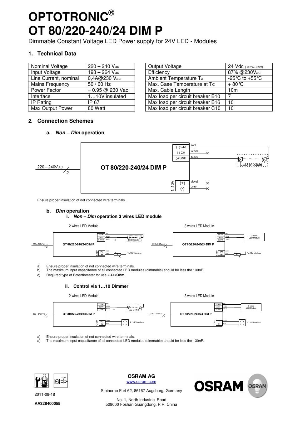 OSRAM CV Power supplies with 1…10 V User Manual | 3 pages