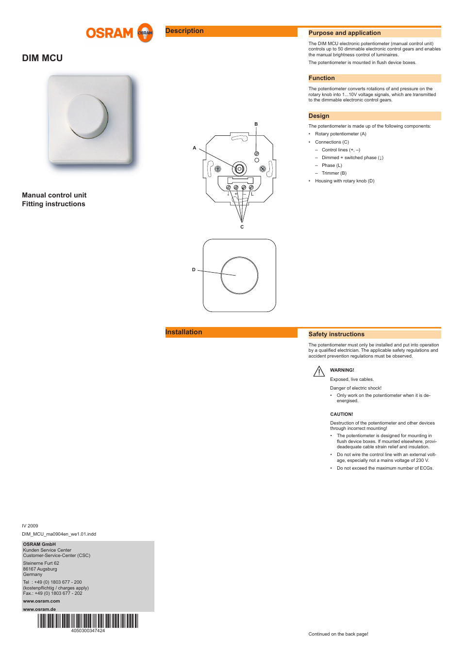 OSRAM DIM MCU User Manual | 2 pages