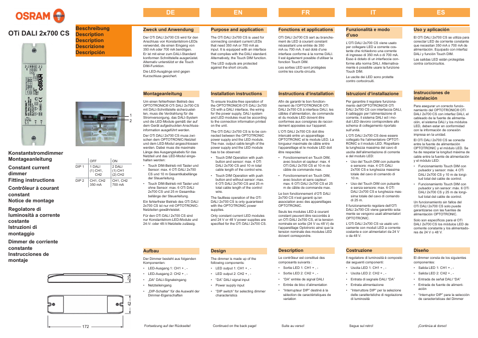 OSRAM CC Dimmers with DALI User Manual | 2 pages