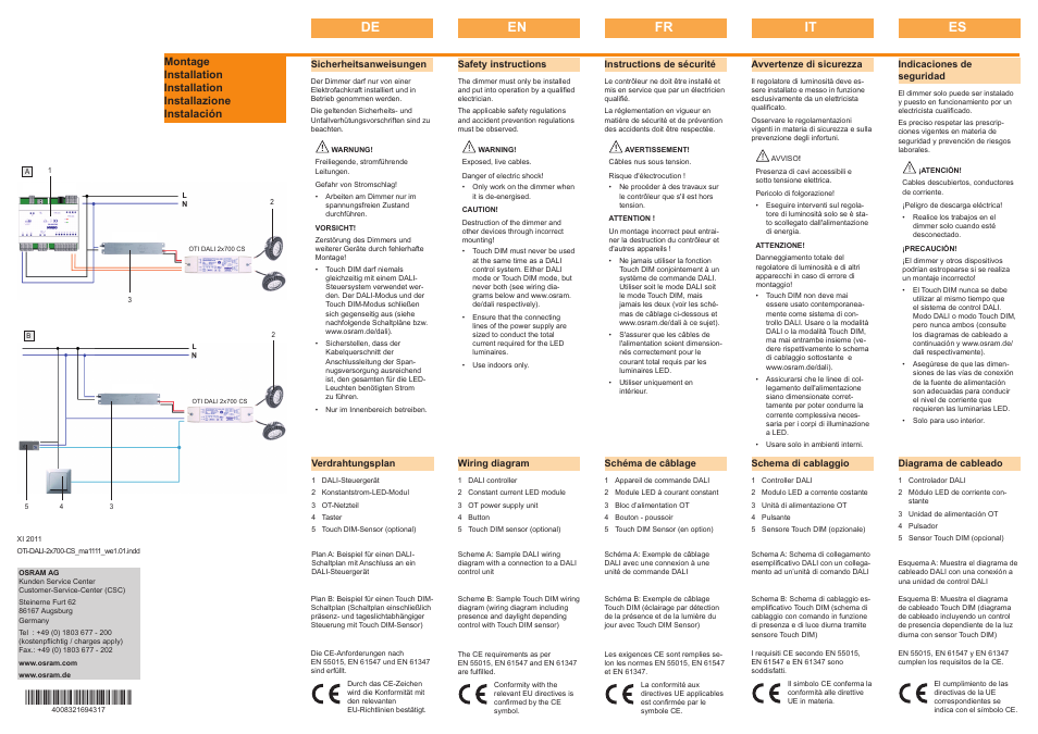 De en fr it es | OSRAM CC Dimmers with DALI User Manual | Page 2 / 2