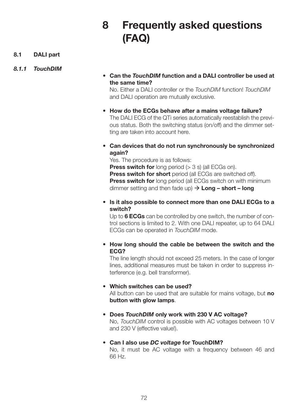 8frequently asked questions (faq) | OSRAM QUICKTRONIC INTELLIGENT DIM CFL User Manual | Page 73 / 92