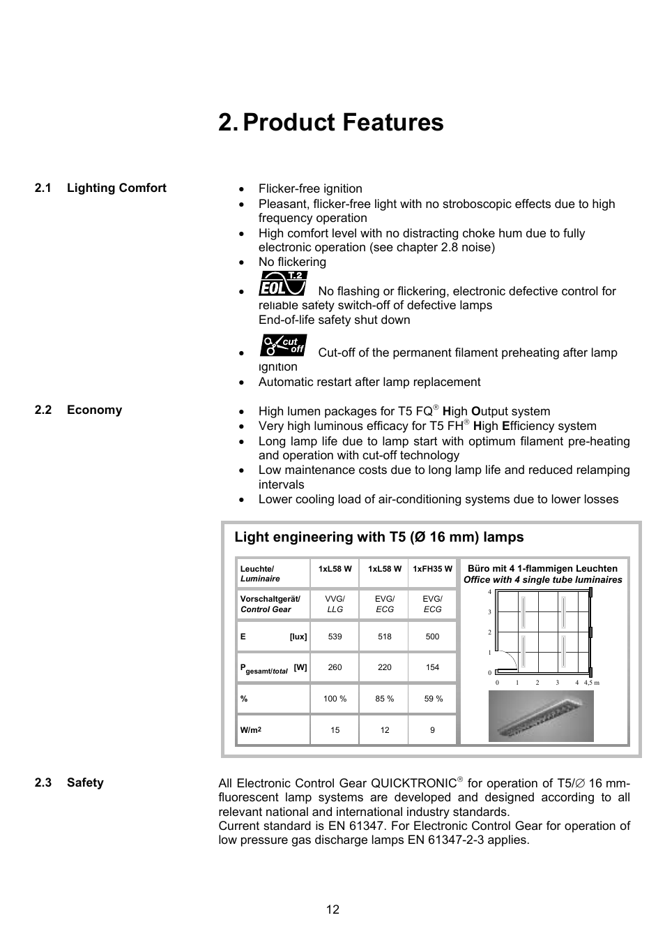 Product features, Light engineering with t5 (ø 16 mm) lamps | OSRAM QUICKTRONIC-M ECG for circular FL 16 mm User Manual | Page 13 / 93