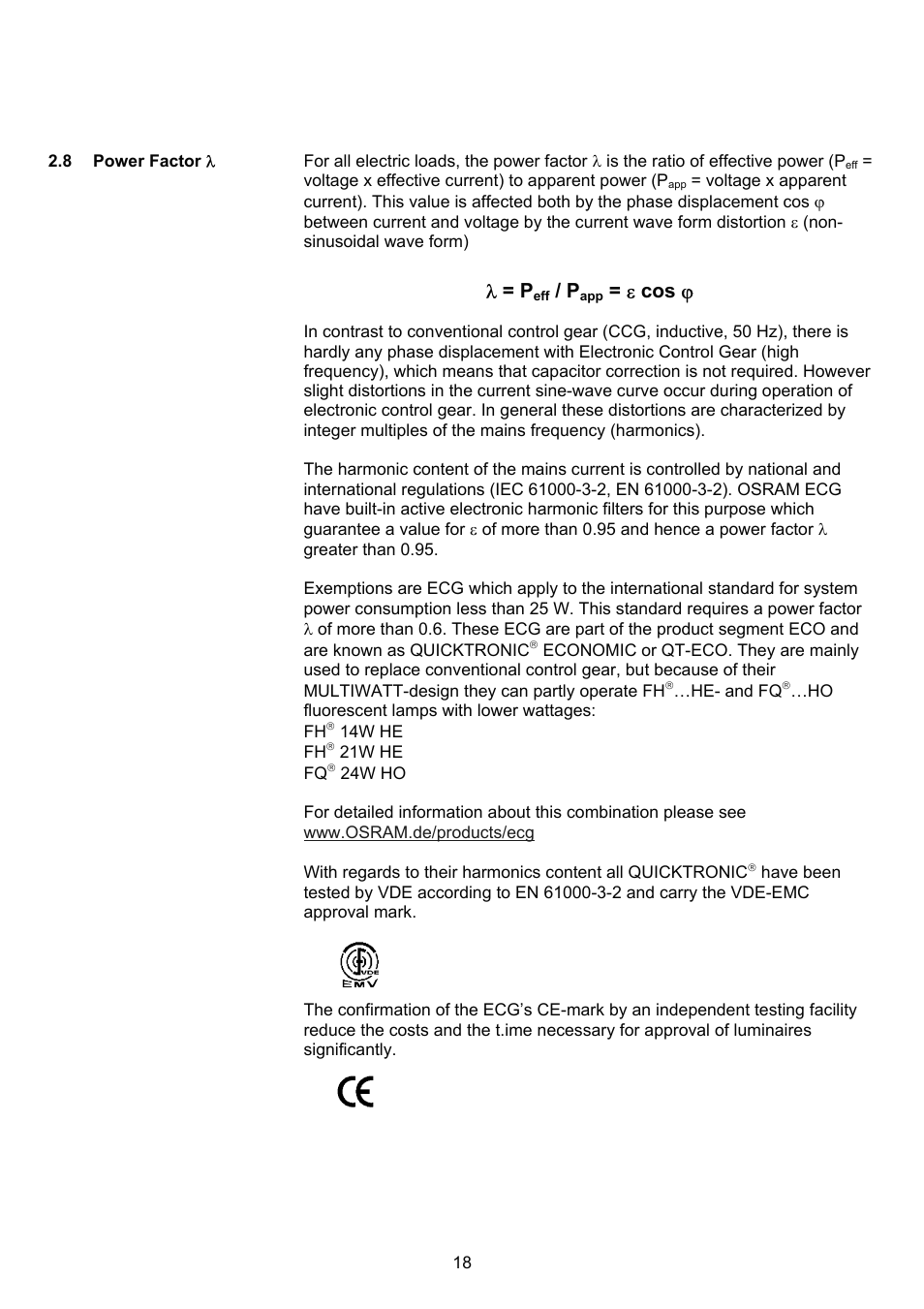 Λ = p, Ε cos ϕ | OSRAM QUICKTRONIC-M ECG for circular FL 16 mm User Manual | Page 19 / 93