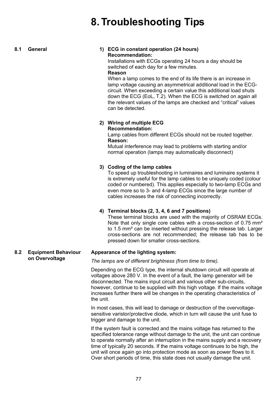 Troubleshooting tips | OSRAM QUICKTRONIC-M ECG for circular FL 16 mm User Manual | Page 78 / 93