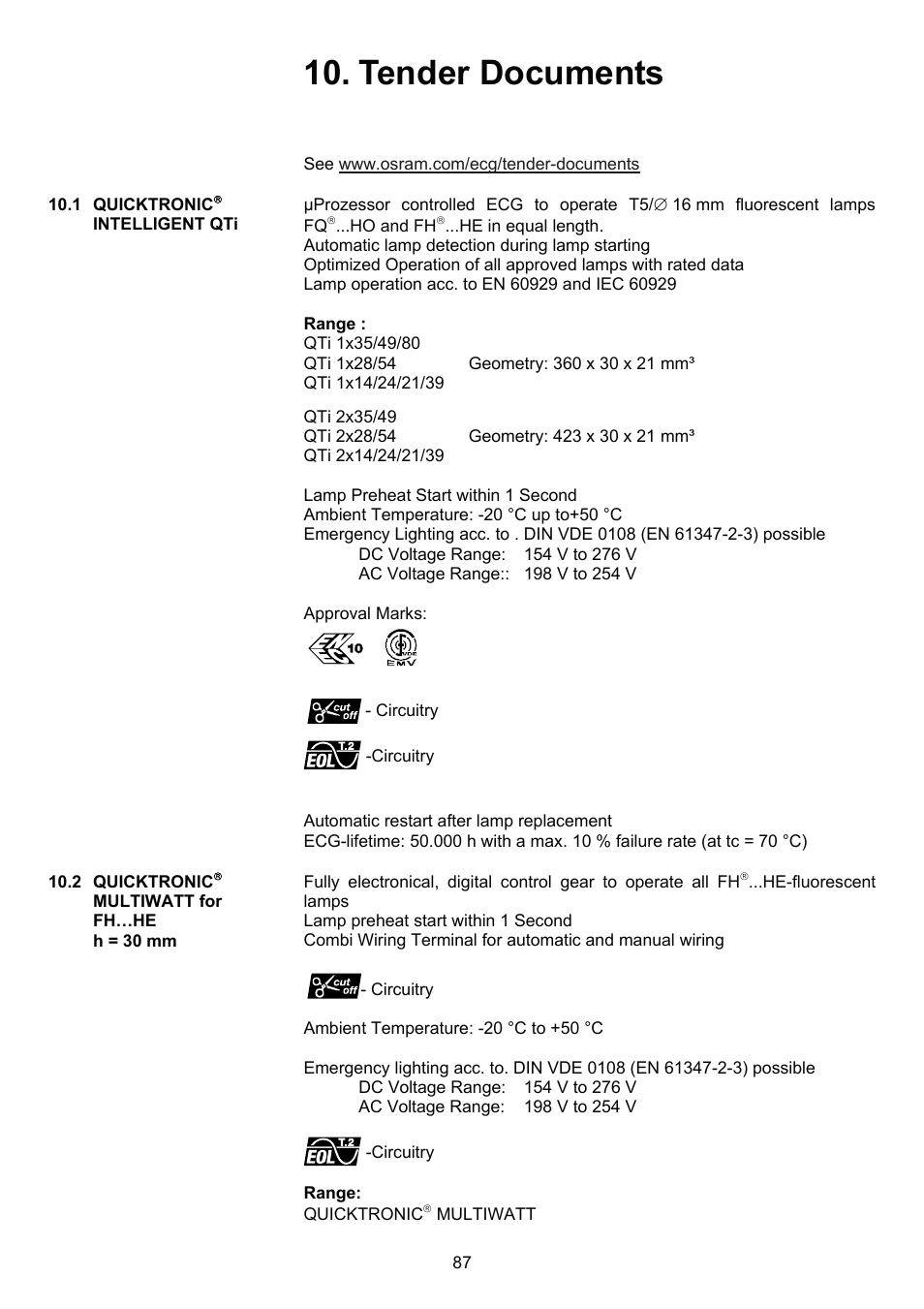 Tender documents | OSRAM QUICKTRONIC-M ECG for circular FL 16 mm User Manual | Page 88 / 93