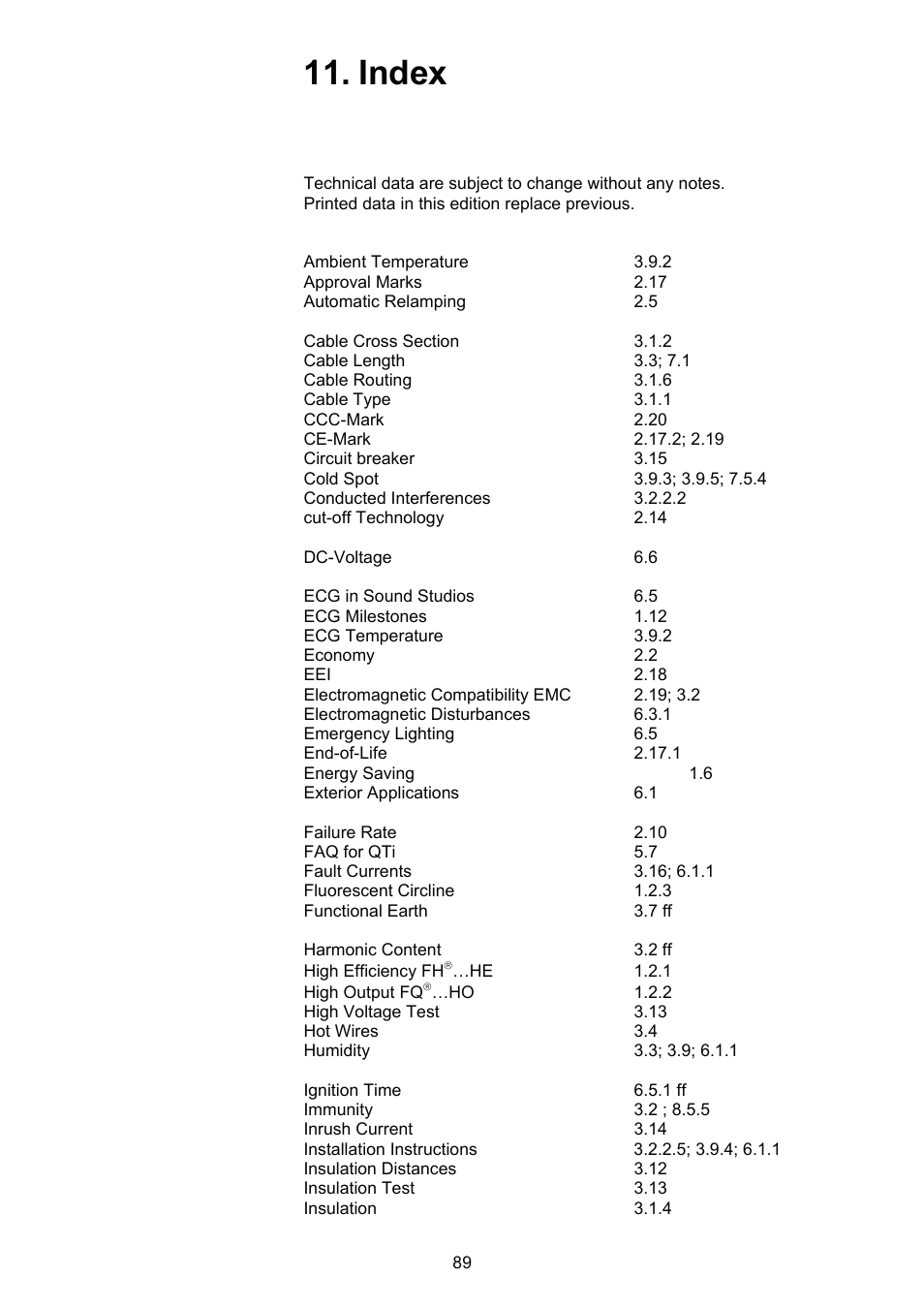 Index | OSRAM QUICKTRONIC-M ECG for circular FL 16 mm User Manual | Page 90 / 93