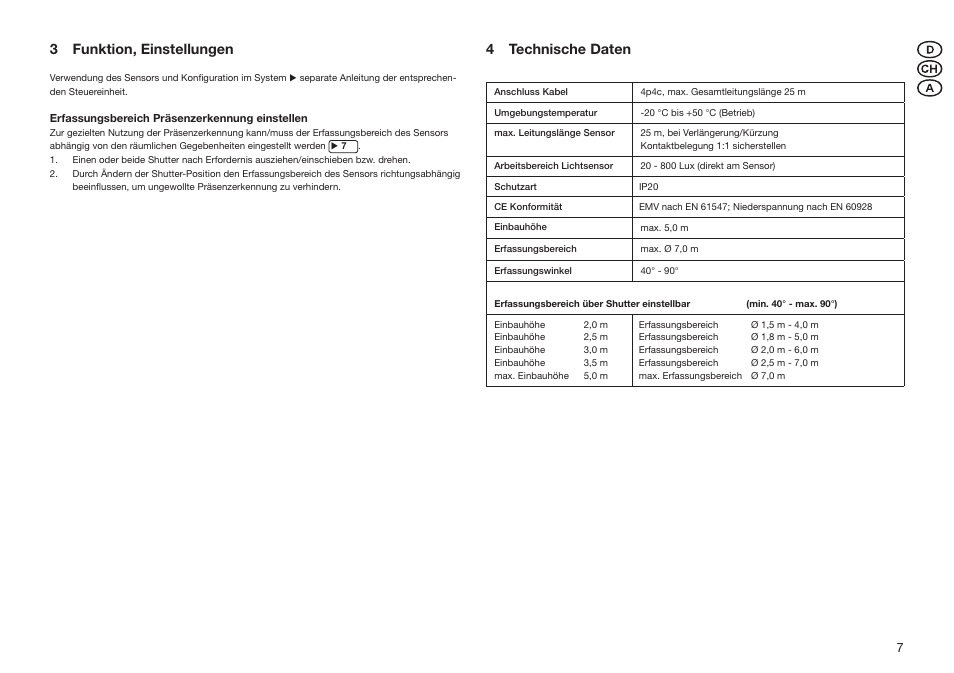 3 funktion, einstellungen, 4 technische daten | OSRAM LS__PD LI Analog User Manual | Page 7 / 16