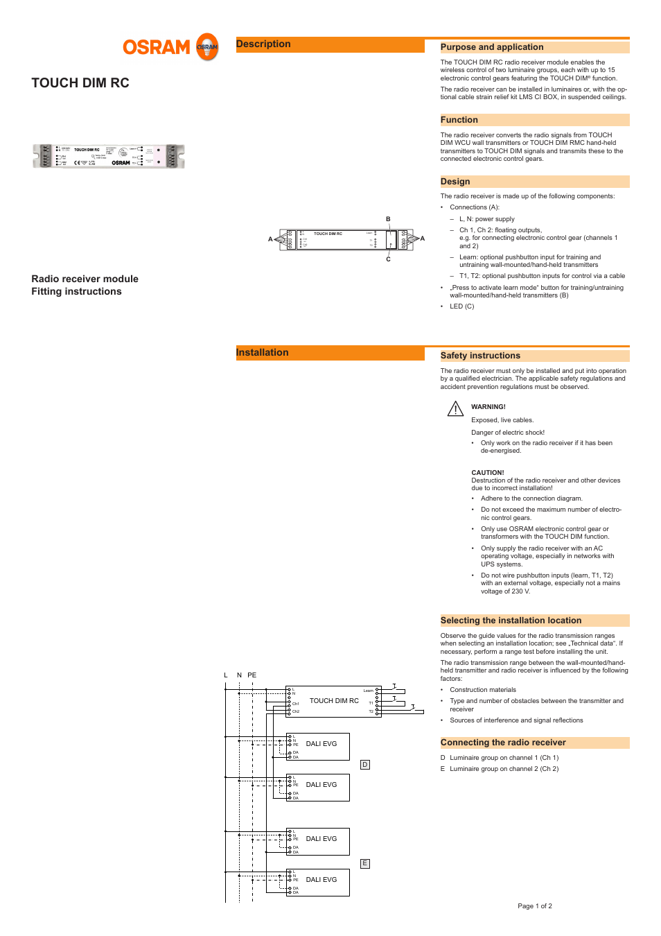 OSRAM Touch DIM RC User Manual | 2 pages