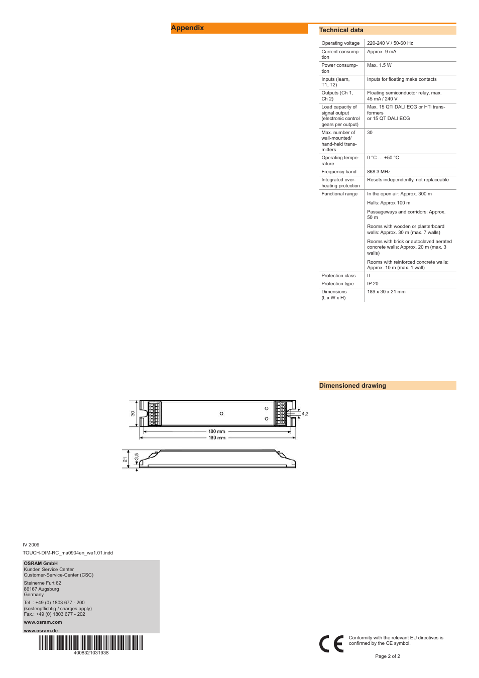 Appendix | OSRAM Touch DIM RC User Manual | Page 2 / 2