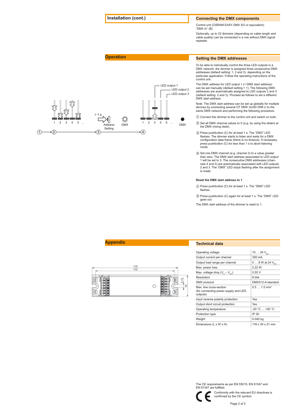 Operation installation (cont.) appendix | OSRAM Power Supply PS 30 User Manual | Page 2 / 2