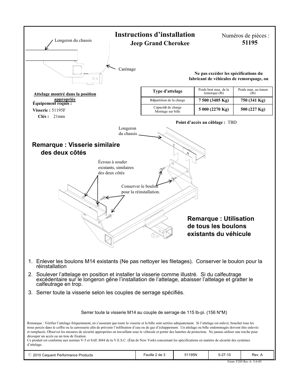 Instructions d’installation, Remarque : visserie similaire des deux côtés, Rutili ti | Pro Series 51195 51 Receiver User Manual | Page 2 / 3