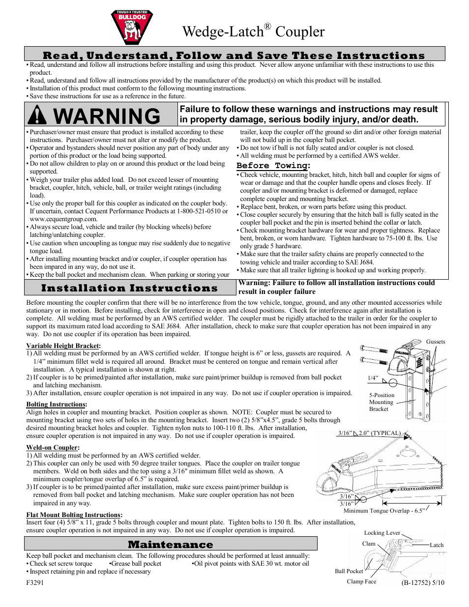 Pro Series AC300 0300 ADJUSTABLE COUPLER User Manual | 6 pages