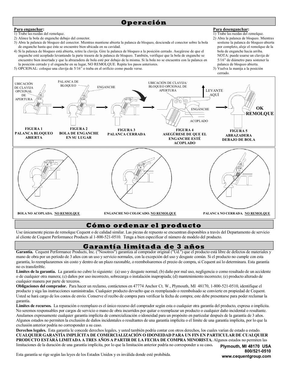 Garantía limitada de 3 años, Cómo ordenar el producto, Operación | Pro Series AC300 0300 ADJUSTABLE COUPLER User Manual | Page 6 / 6
