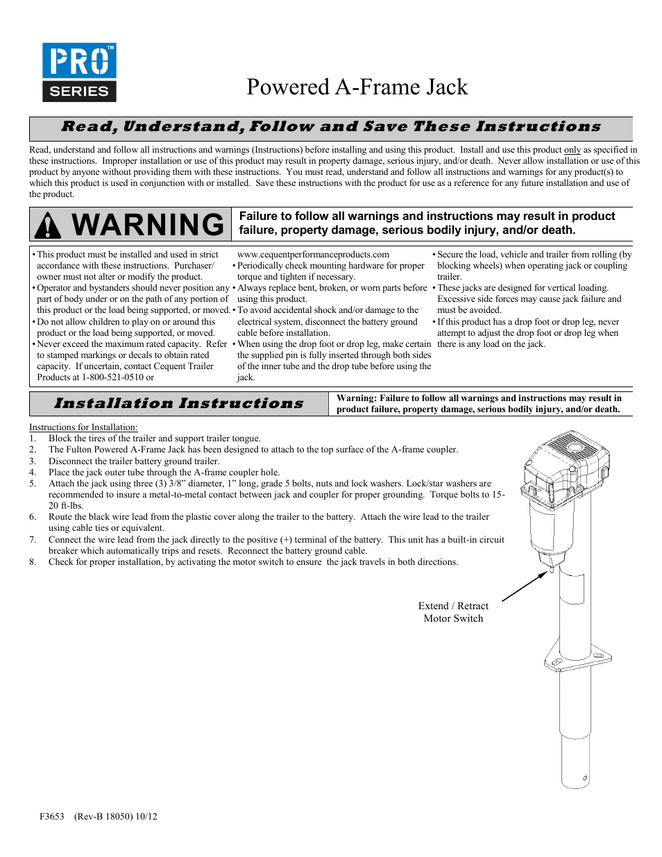 Pro Series 500198 POWERED JAC User Manual | 10 pages