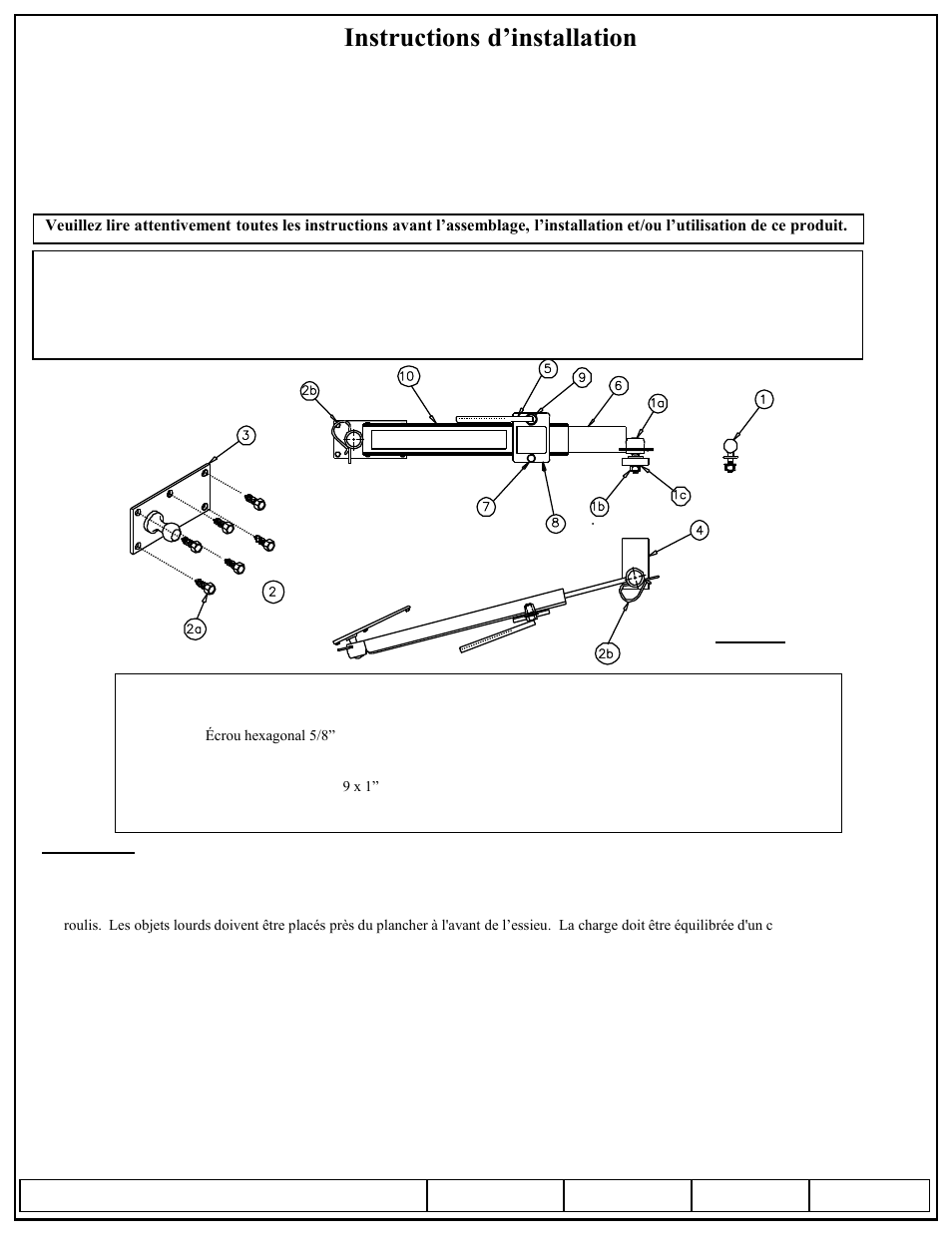 Instructions d’installation, Numéros de pièce, Avertissement | Pro Series 49904 ROUND BAR WD User Manual | Page 13 / 24