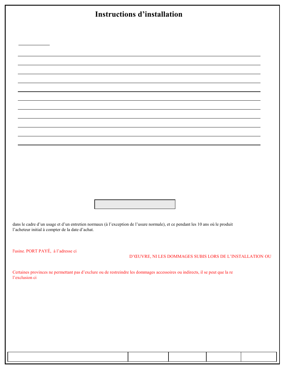 Instructions d’installation, Numéros de pièce | Pro Series 49904 ROUND BAR WD User Manual | Page 16 / 24