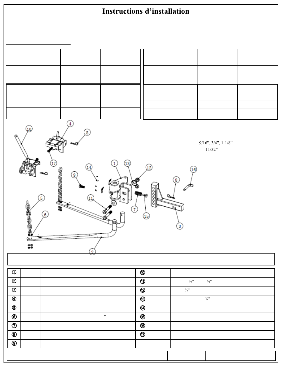 Instructions d’installation, Numéros de pièce, Concessionnaires | Pro Series 49904 ROUND BAR WD User Manual | Page 9 / 24