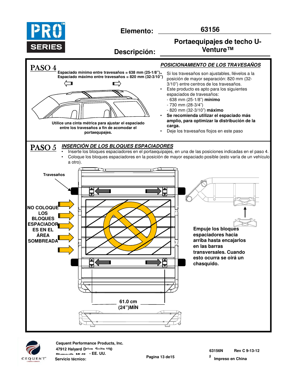 Item: description, Paso 4, Paso 5 | Pro Series 63156 ROOF TOP CARRIER User Manual | Page 13 / 20