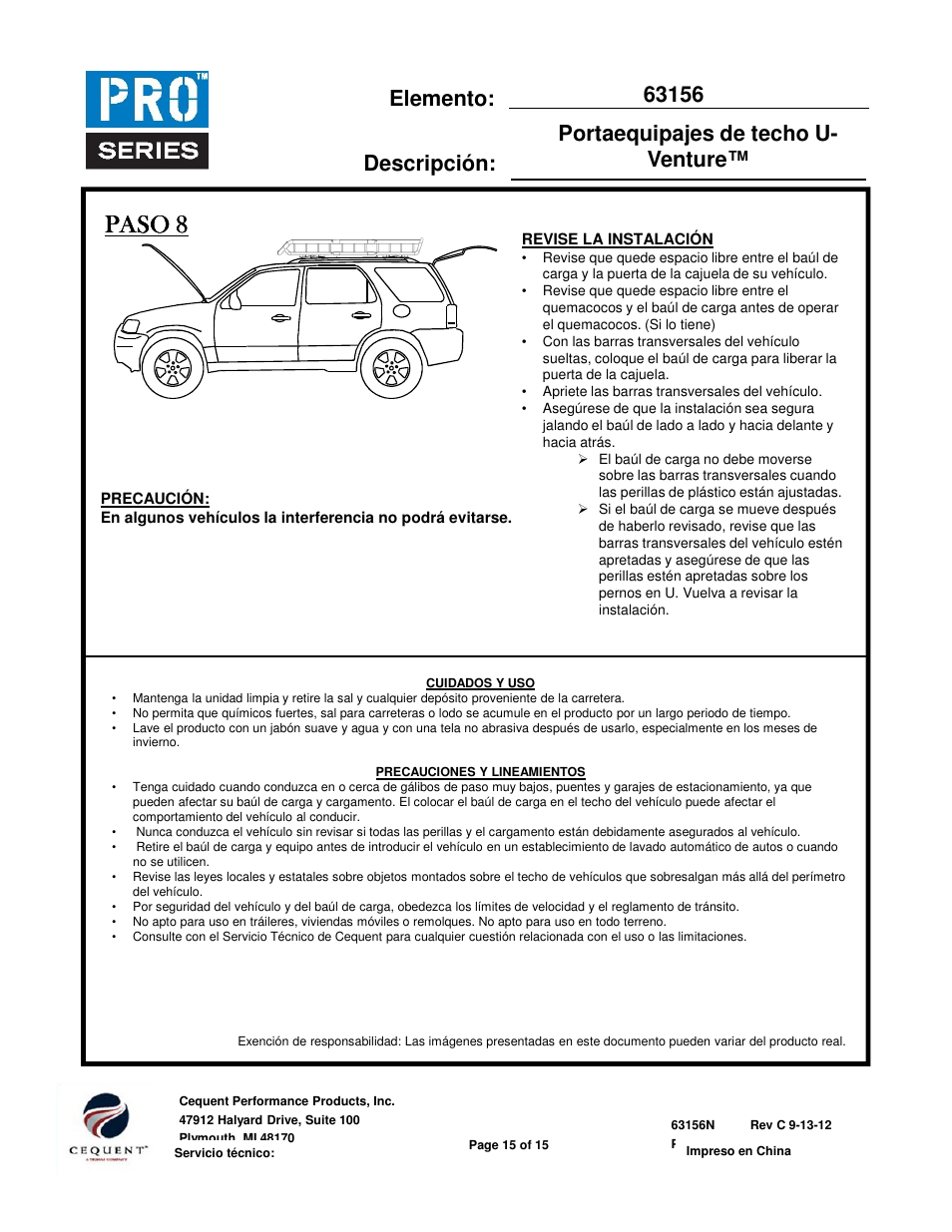 Item: description, Paso 8 | Pro Series 63156 ROOF TOP CARRIER User Manual | Page 15 / 20