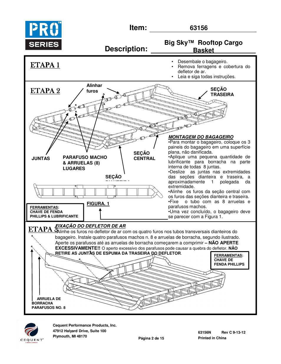 Item: description, Etapa 1, Etapa 2 | Etapa 3 | Pro Series 63156 ROOF TOP CARRIER User Manual | Page 17 / 20