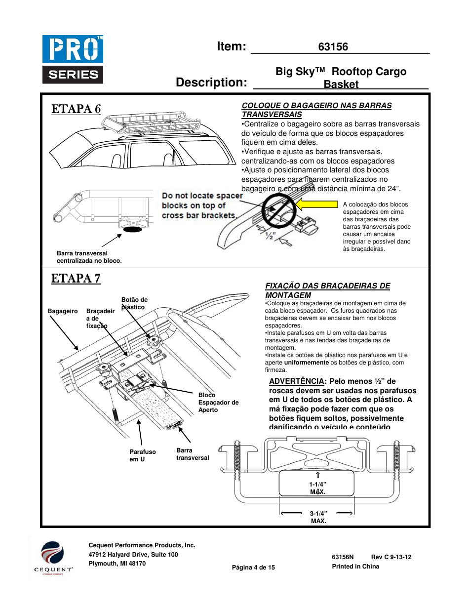 Item: description, Etapa 6, Etapa 7 | Pro Series 63156 ROOF TOP CARRIER User Manual | Page 19 / 20