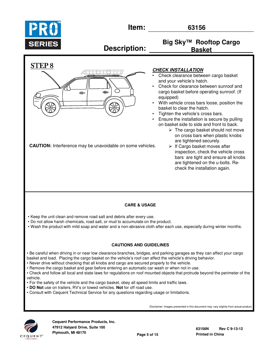 Item: description, Step 8 | Pro Series 63156 ROOF TOP CARRIER User Manual | Page 5 / 20