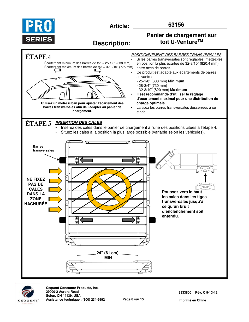 Item: description, Étape, Étape étape 4 4 4 4 | Étape étape 5 5 5 5 | Pro Series 63156 ROOF TOP CARRIER User Manual | Page 8 / 20