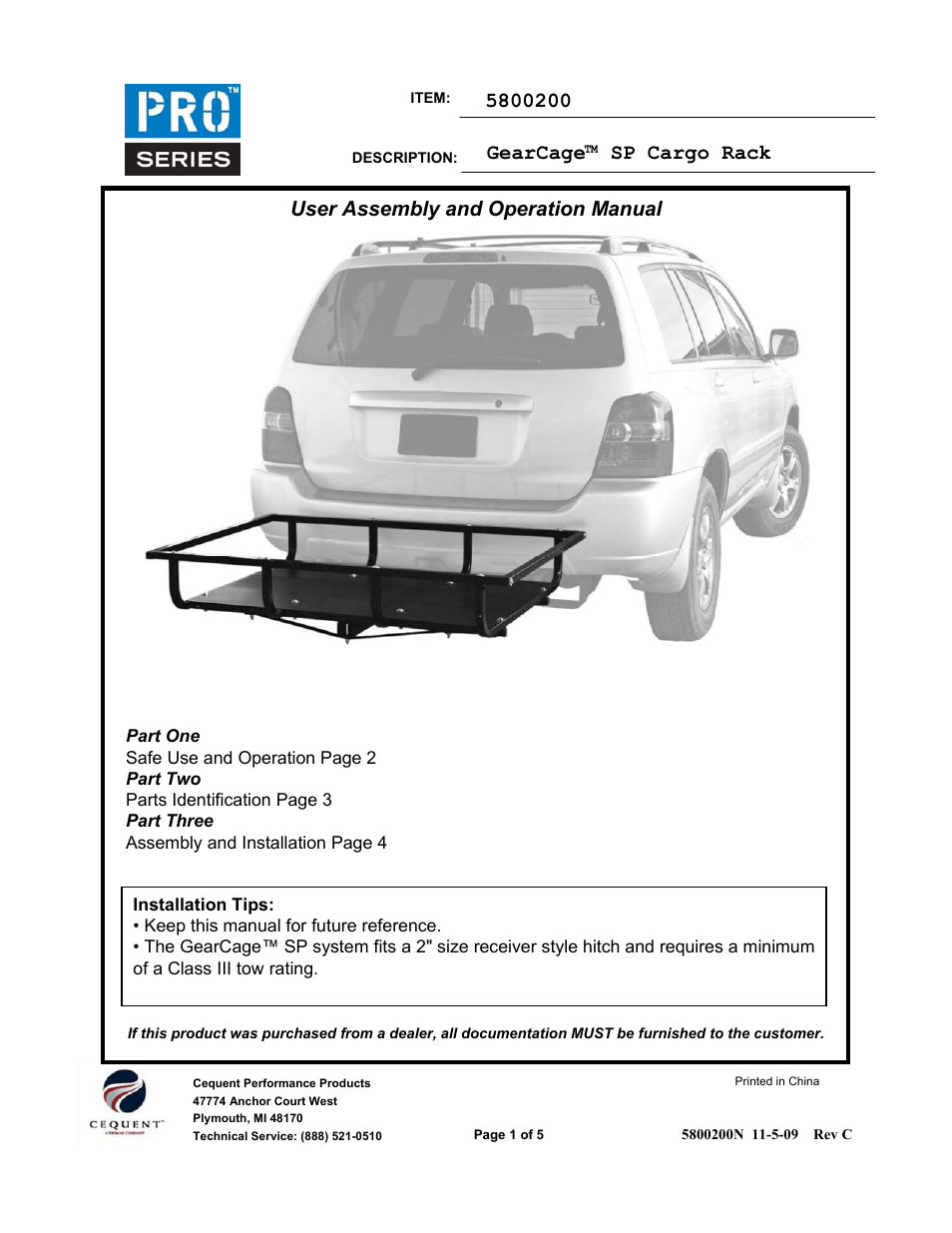 Pro Series 5800200 CARGO CARRIER User Manual | 5 pages