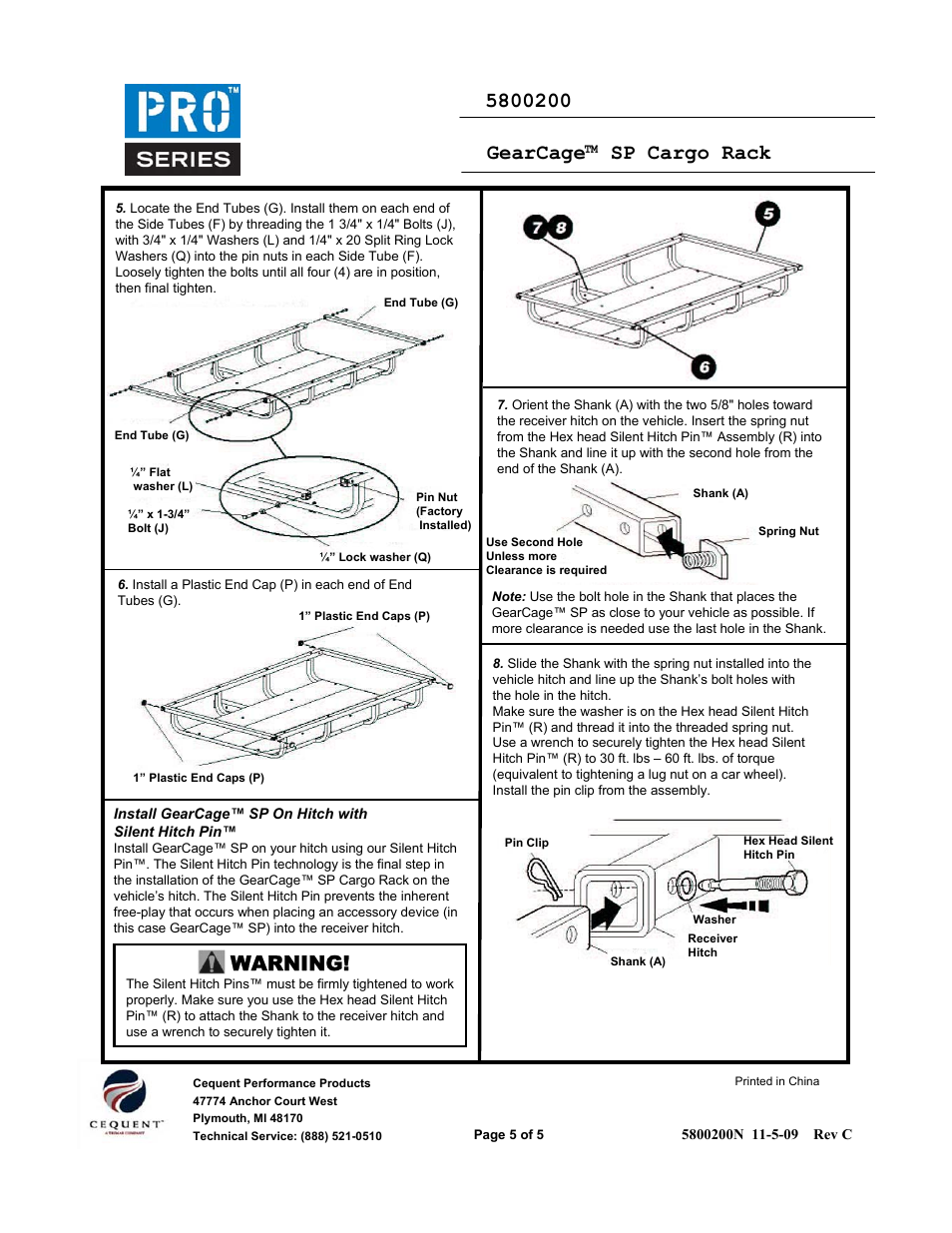 Warning | Pro Series 5800200 CARGO CARRIER User Manual | Page 5 / 5