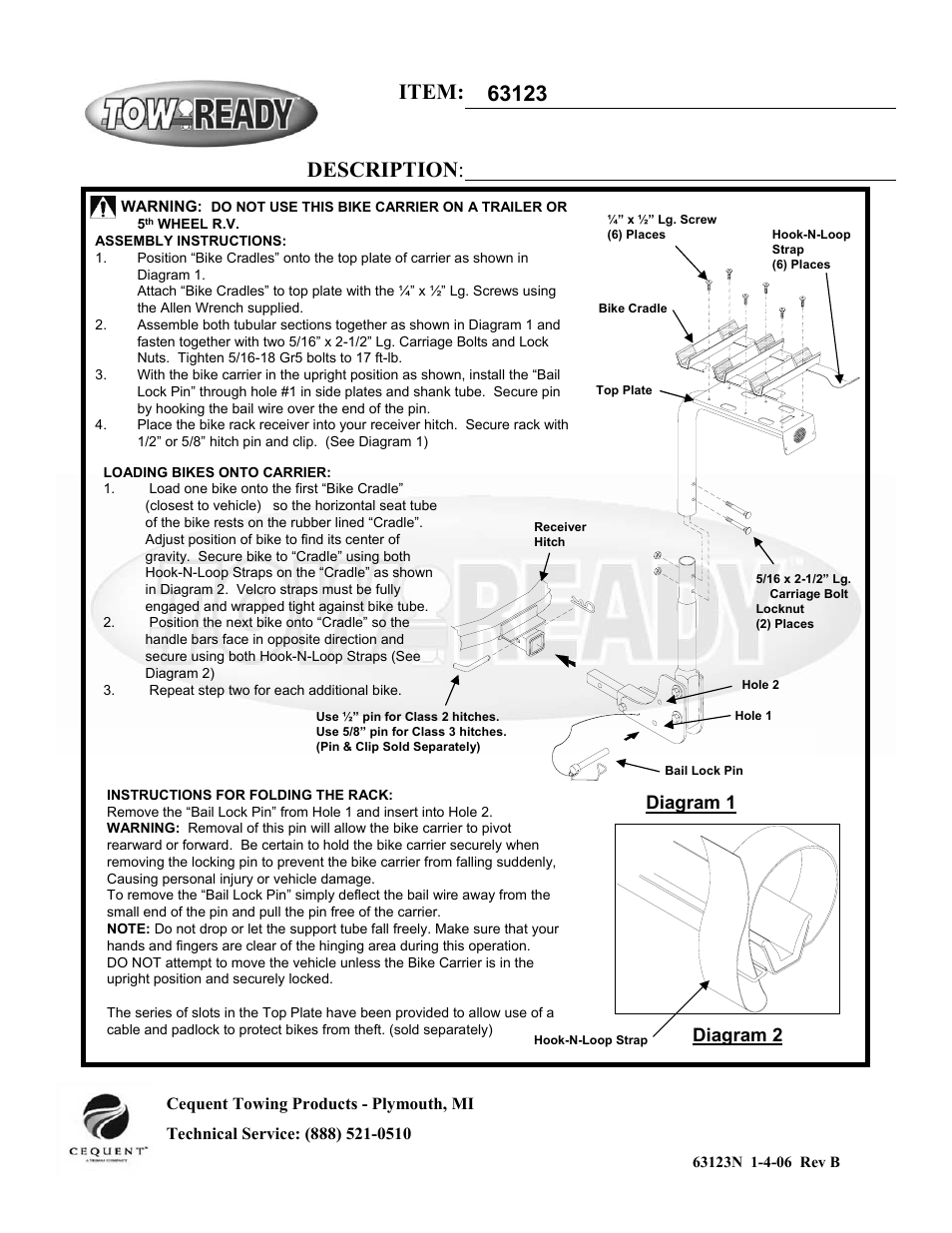 Pro Series 63123 BIKE CARRIERS User Manual | 6 pages