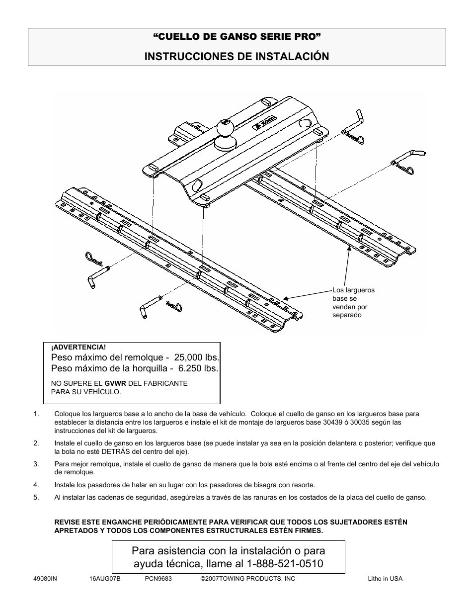 Instrucciones de instalación | Pro Series 49080 GOOSENECK User Manual | Page 3 / 3