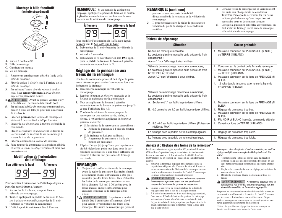 Ba c d, Réglage de la puissance aux freins de la remorque, Remarque | Pro Series 80550 PILOT FOR 1 TO 3 AXLE TRAILERS User Manual | Page 3 / 5