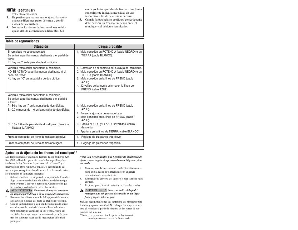 Nota | Pro Series 80550 PILOT FOR 1 TO 3 AXLE TRAILERS User Manual | Page 5 / 5