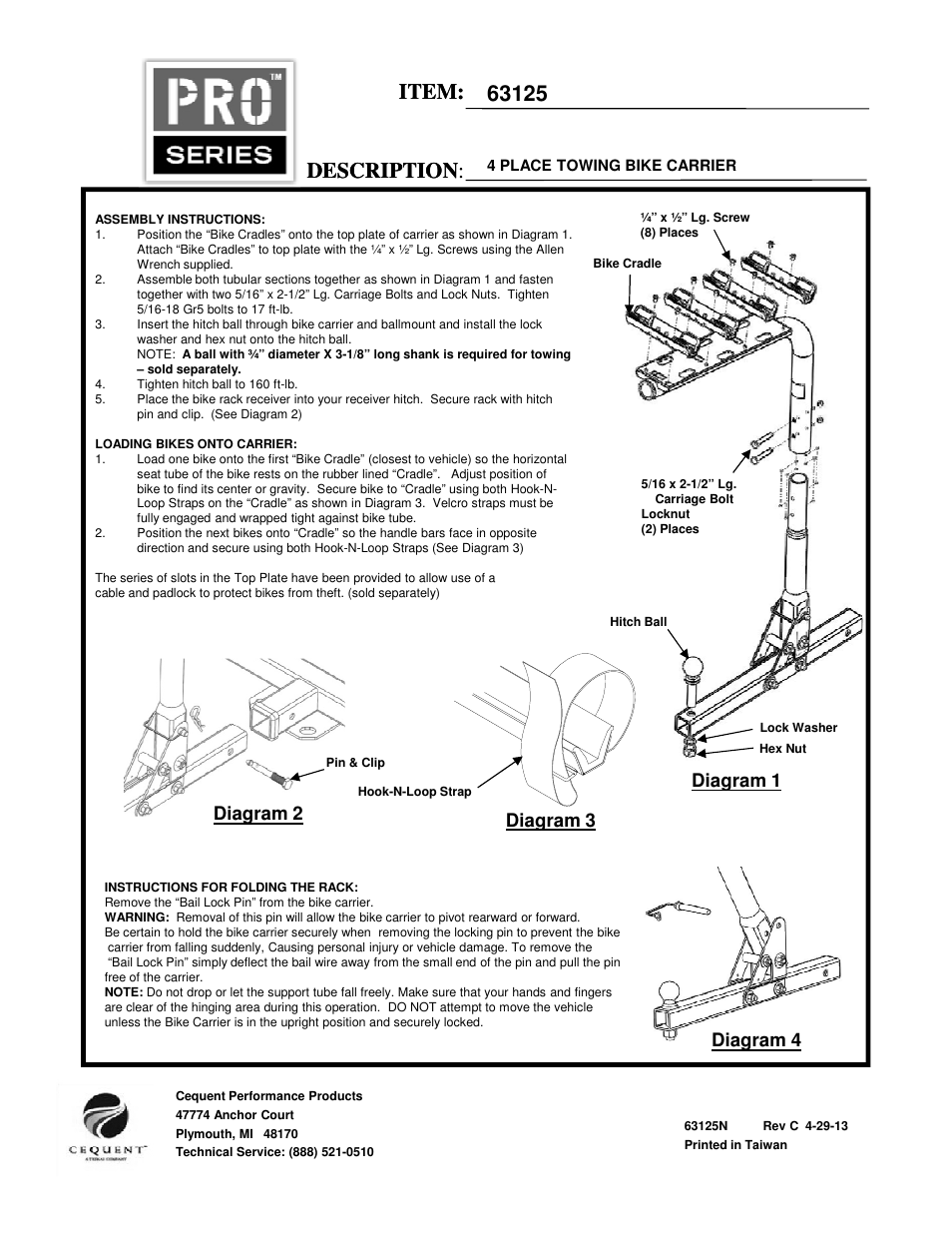 Pro Series 63125 BIKE CARRIERS User Manual | 6 pages