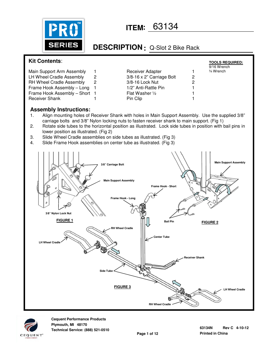 Pro Series 63134 BIKE CARRIERS User Manual | 12 pages