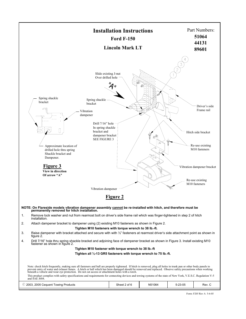 Installation instructions, Ford f-150 lincoln mark lt, Figure 2 figure 3 | Part numbers | Pro Series 89601 51 Receiver User Manual | Page 2 / 6