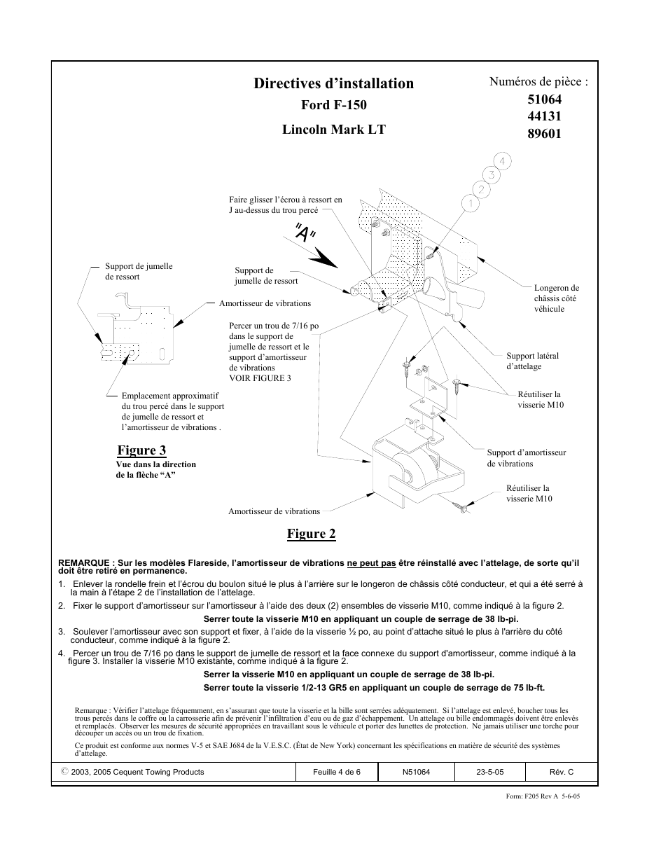 Directives d’installation, Ford f-150 lincoln mark lt, Figure 2 figure 3 | Numéros de pièce | Pro Series 89601 51 Receiver User Manual | Page 4 / 6