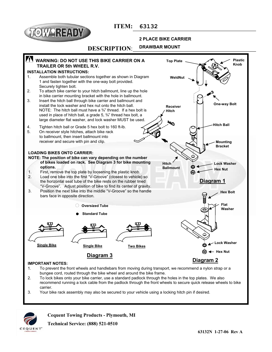 Pro Series 63132 BIKE CARRIERS User Manual | 6 pages