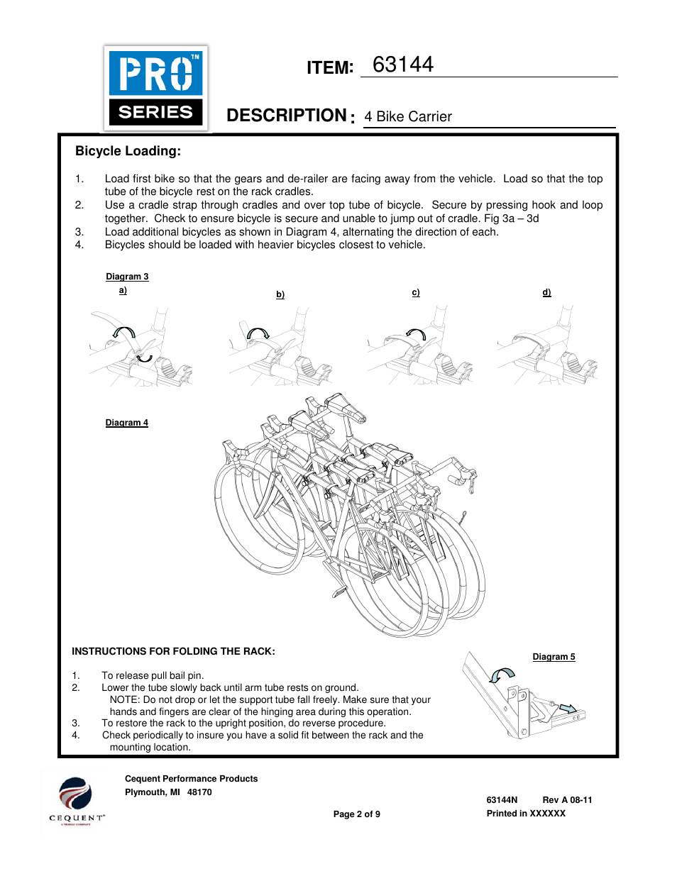 Item description, 4 bike carrier | Draw-Tite 63144 BIKE CARRIER TRANSLITE User Manual | Page 2 / 9
