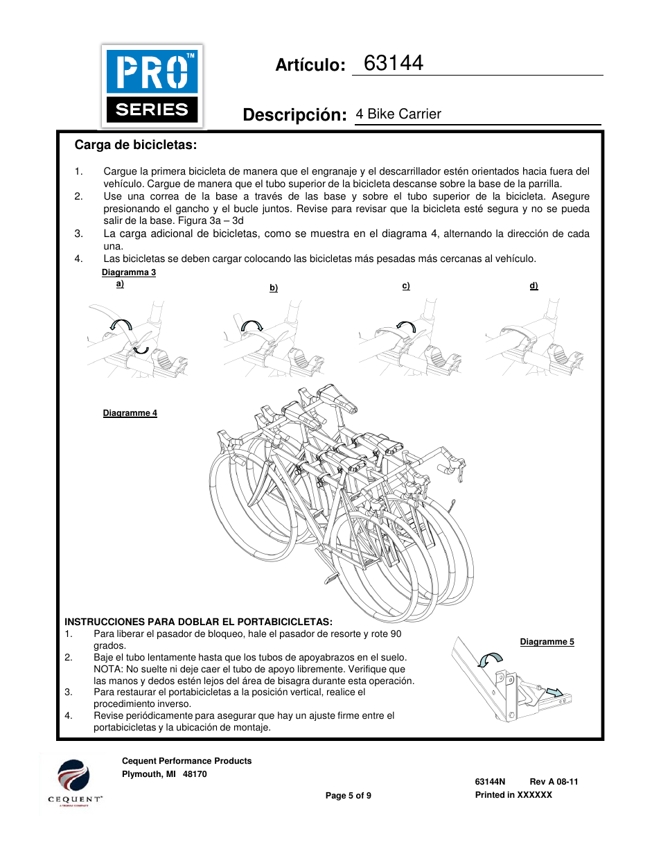 Artículo: descripción, 4 bike carrier | Draw-Tite 63144 BIKE CARRIER TRANSLITE User Manual | Page 5 / 9