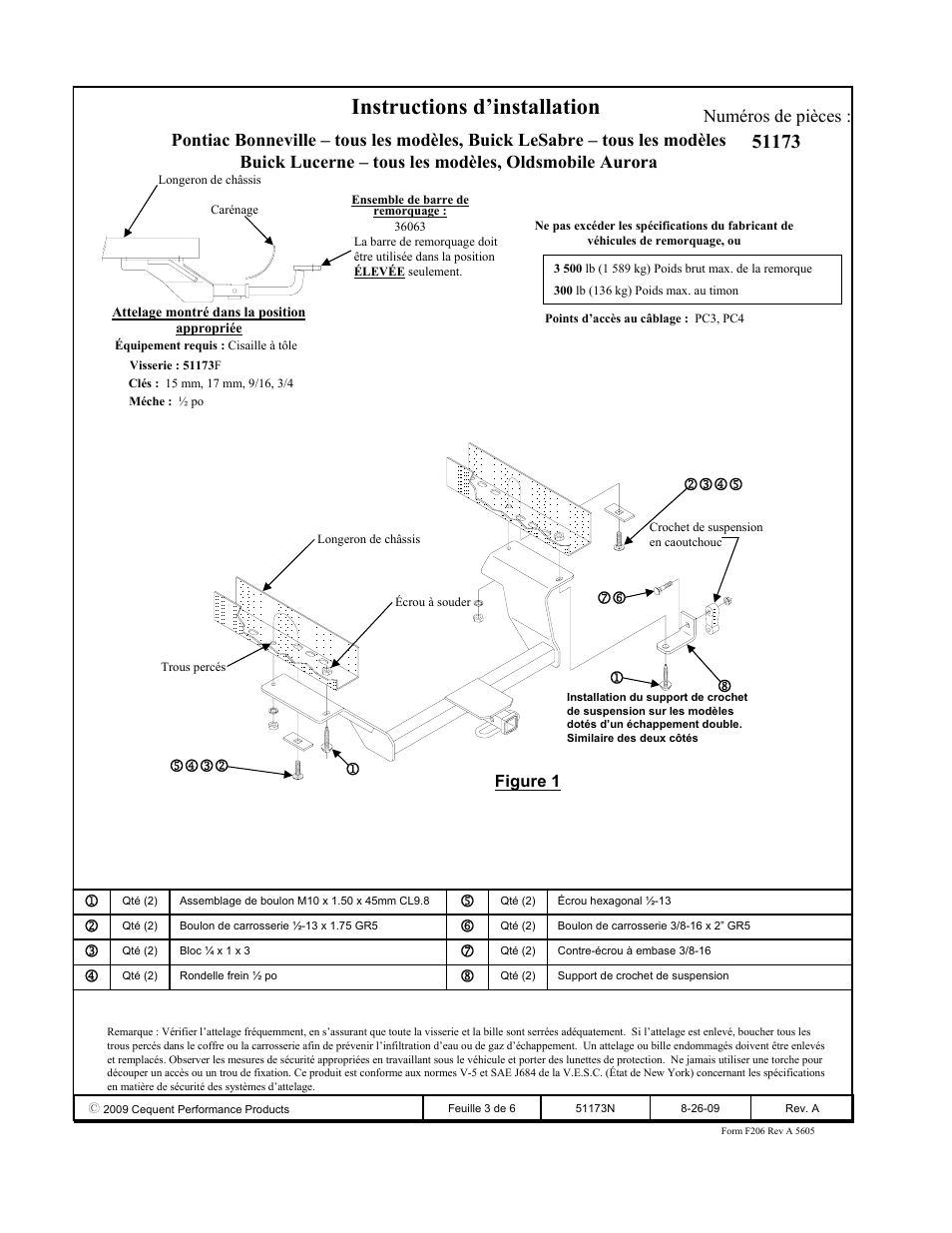 Instructions d’installation | Pro Series 51173 51 Receiver User Manual | Page 3 / 6