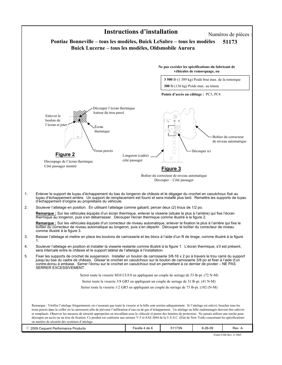 Instructions d’installation | Pro Series 51173 51 Receiver User Manual | Page 4 / 6