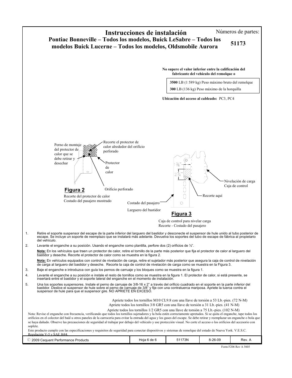 Instrucciones de instalación, Números de partes, Figura 2 | Figura 3 | Pro Series 51173 51 Receiver User Manual | Page 6 / 6