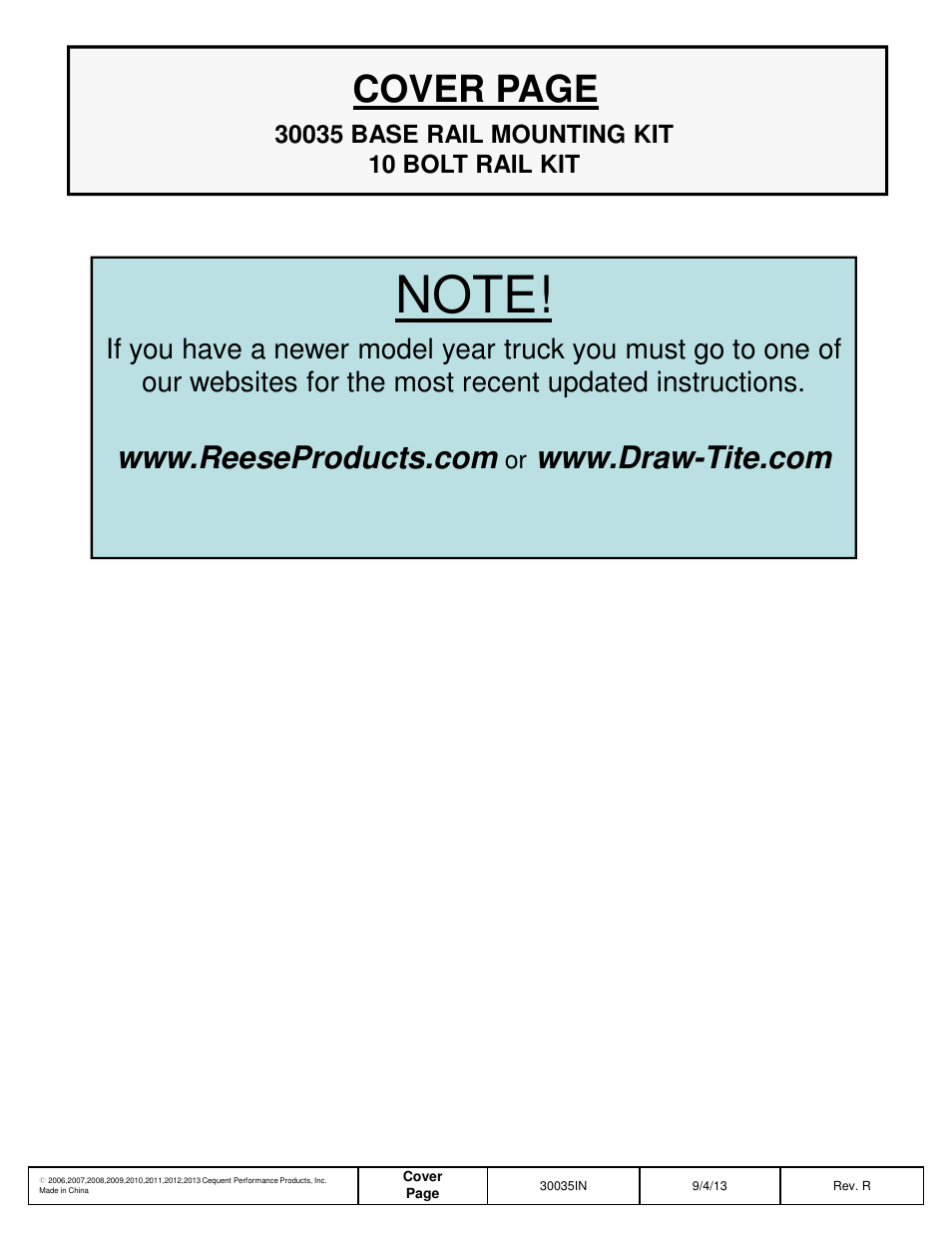 Draw-Tite 30035 FIFTH WHEEL RAILS User Manual | 22 pages